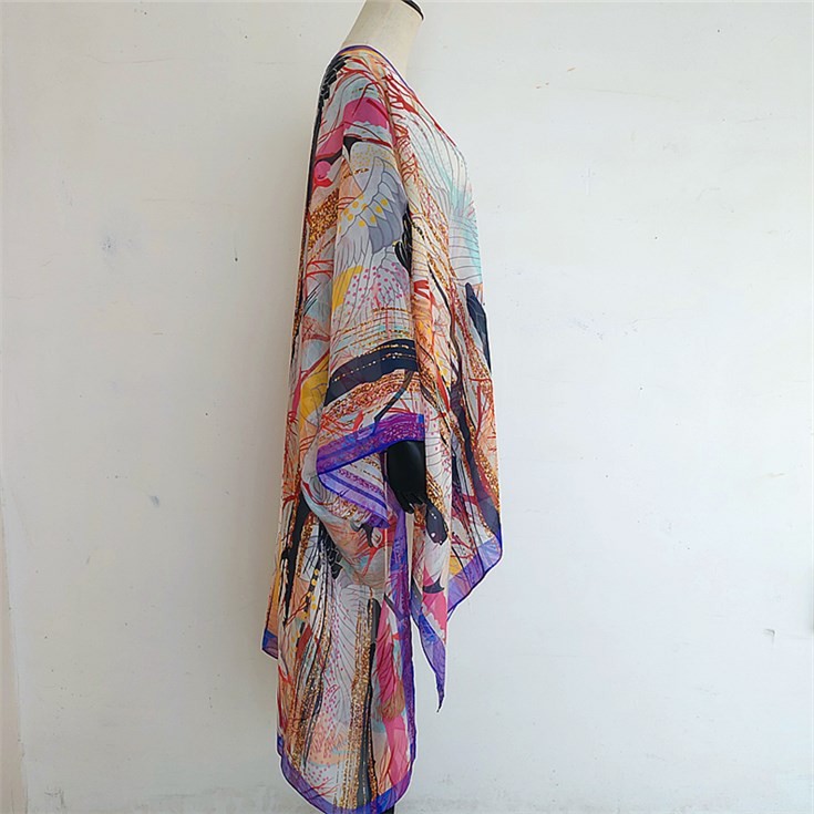 Custom kimono maker digital printing custom 100% pure silk chiffon kimono jacket