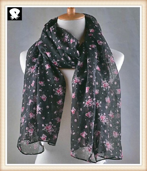 Flowers on the black background scarf