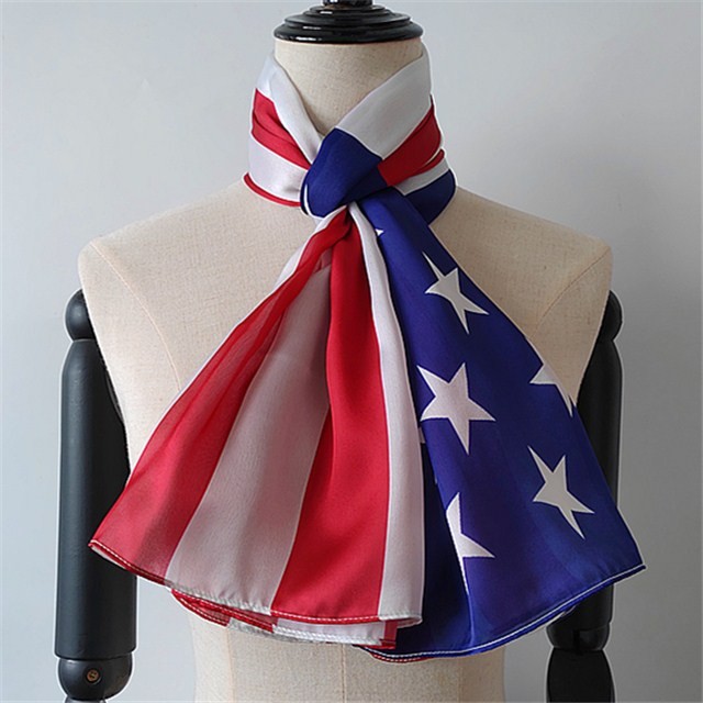 China scarf factory custom USA flag printed poly new silk scarf