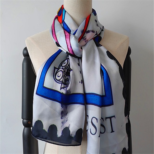 Custom old stamp printed poly new silk scarf in china scarf factory