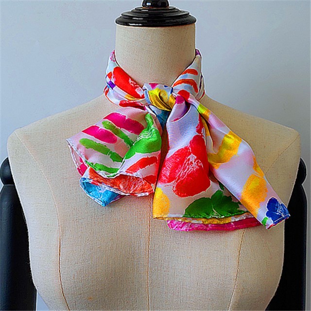 Custom palm prints poly new silk bandanna scarf in china scarf factory