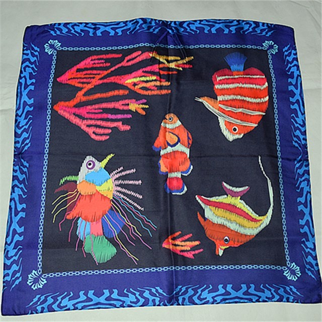 Wholesale custom fishes printed poly new silk bandanna scarf