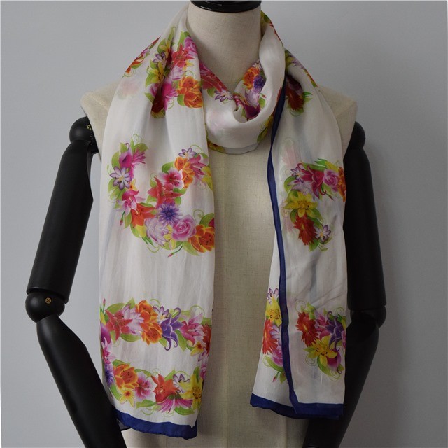 Silk scarf factory custom floral printed scarf