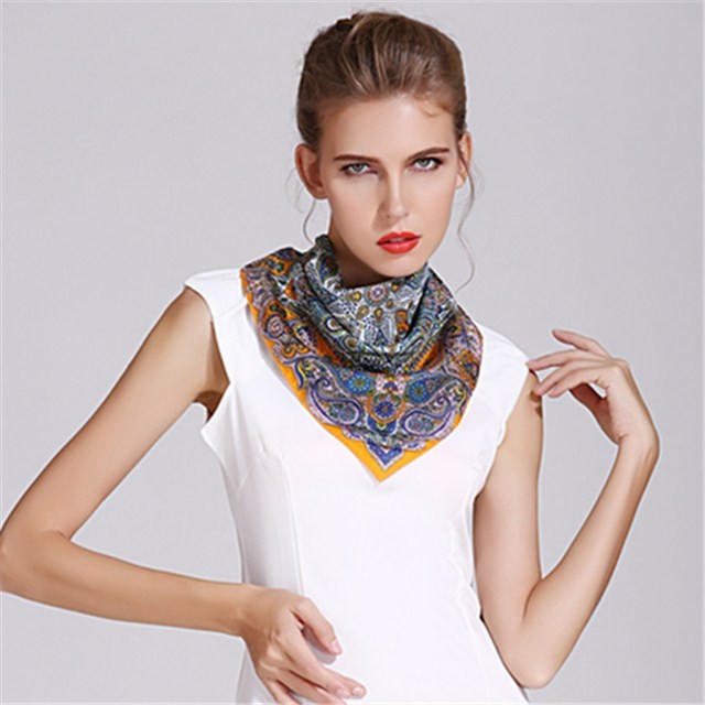Square size digital printed custom silk habotai scarf bandanna