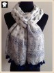 Florals scarf with navy blue poms