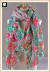 Flowers and green leaves polyester scarf