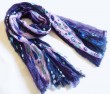 blue floral printed polyester scarf